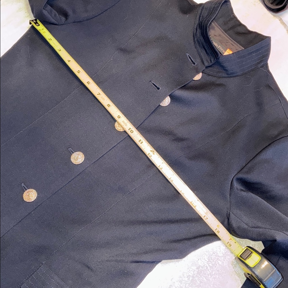 LOUIS FERAUD dress, women 8 VTG EUC Navy Gold Buttons, pocket flaps, lamb's wool - Picture 14 of 17